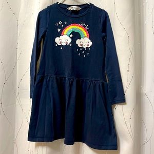 GUC H&M | long sleeve navy t-shirt dress, rainbow decal with reversible sequins